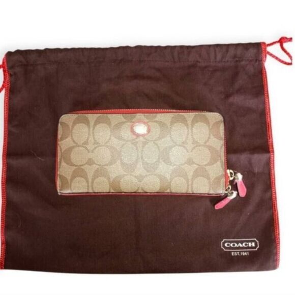Coach Handbags - Coach Peyton Signature Accordion Zip Wallet Red & Tan W/Dust Bag GUC